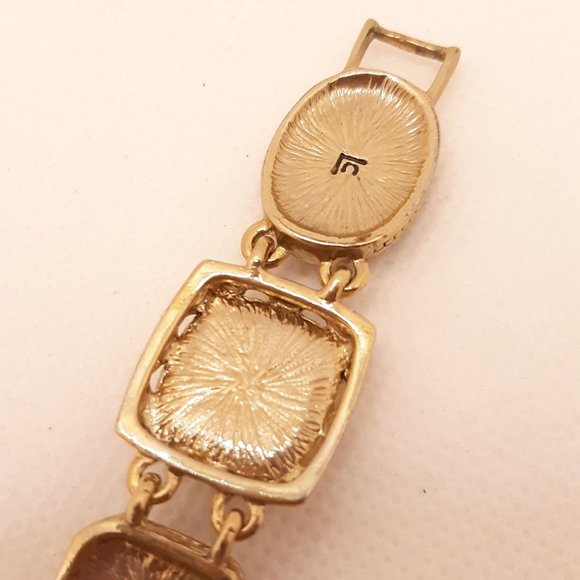 Liz Claiborne Gold Tone and Enamel Floral Panel Link Bracelet - Picture 7 of 7